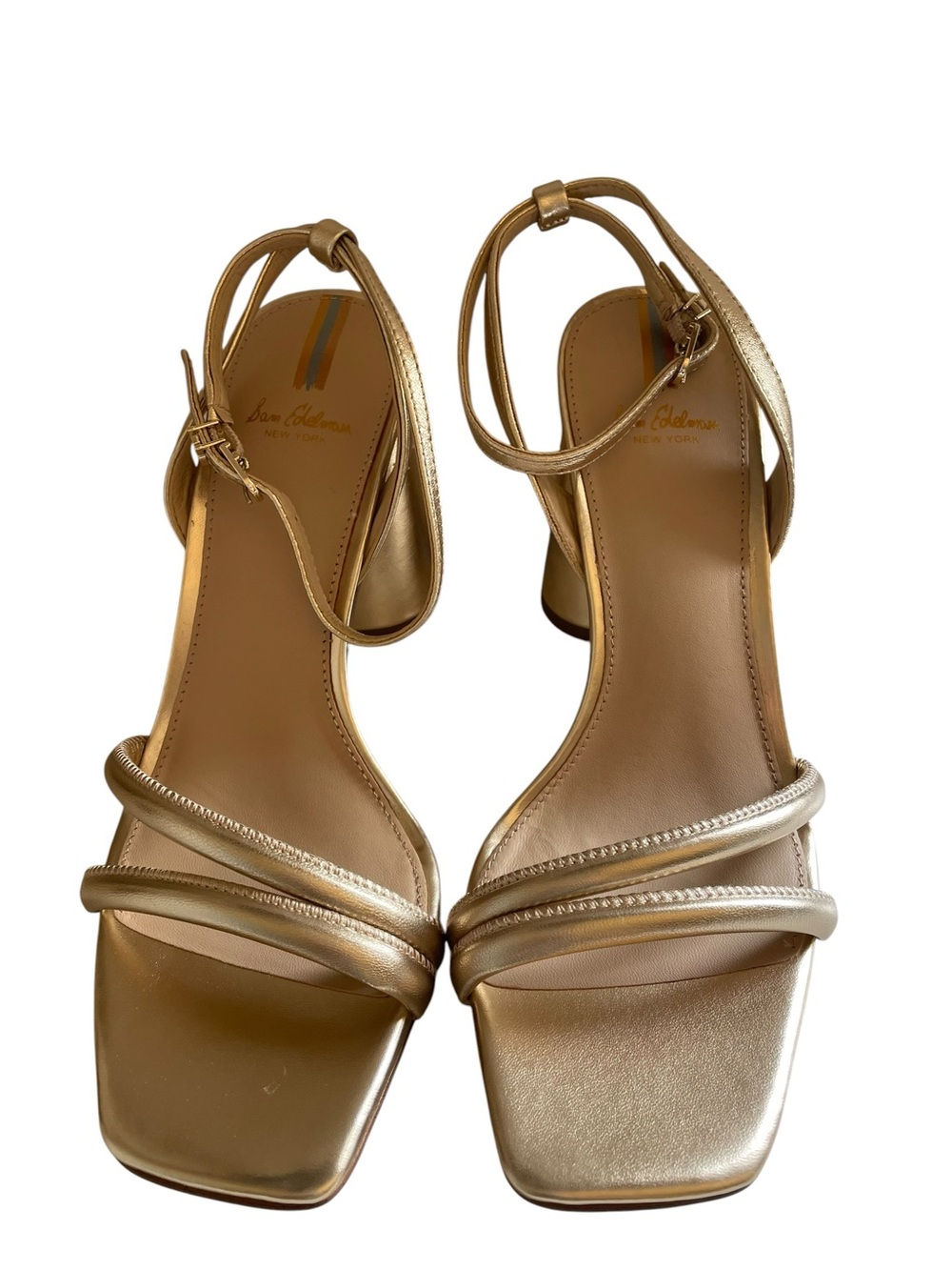Sam Edelman Kia Block Heel Sandals in Gold Leaf Leather NEW - Picture 11 of 16